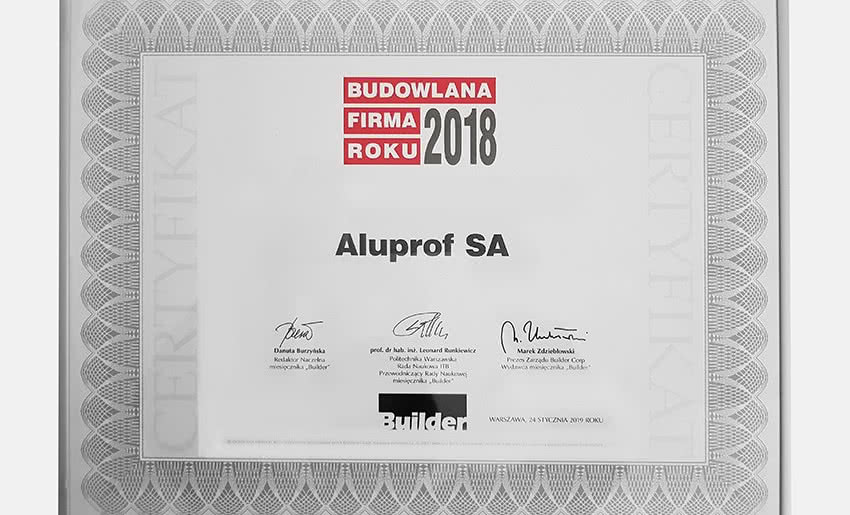 Nagrody miesięcznika Builder dla firmy Aluprof