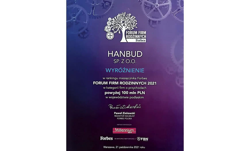 Hanbud w czołówce Rankingu Najcenniejszych Firm Rodzinnych